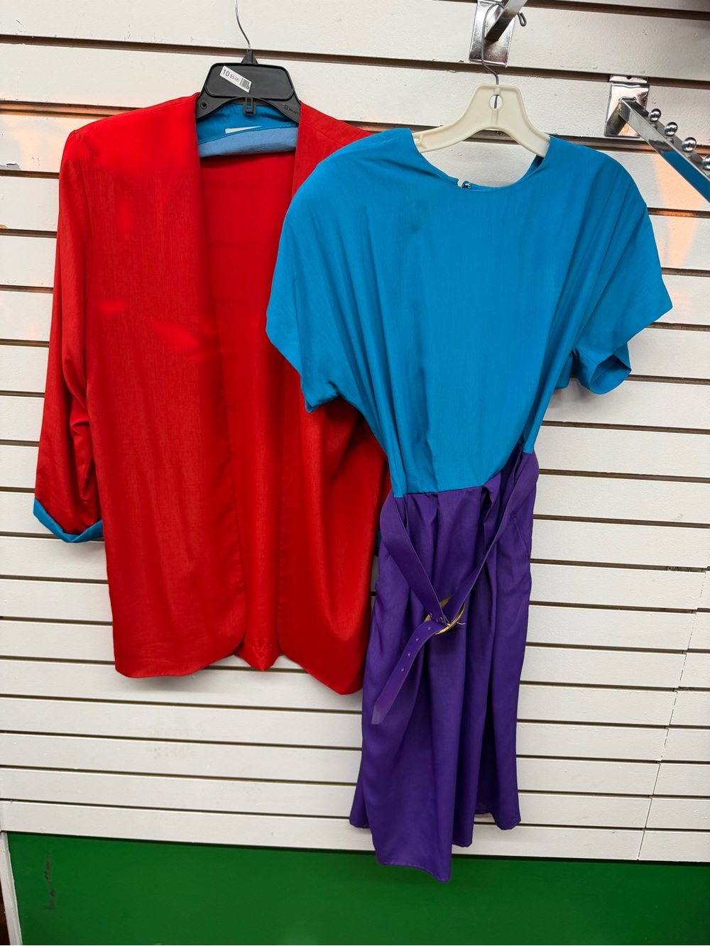 MS Chaus 2 Pc Colorblock Dress Jacket Set Size 12 Vintage Pockets Retro
